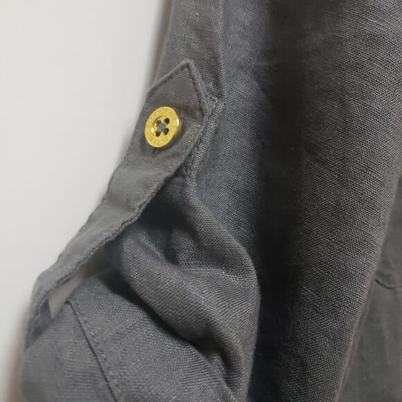 Women’s Ellen Tracy Gray 100% Linen Roll Tab Sleeve Zipper Front Blouse Sz S NWT - Picture 6 of 14